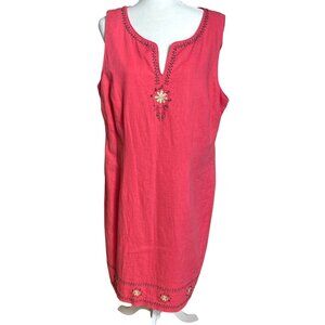 Sag Harbor Linen Blend Dress Coral Pink Sleeveless Lined Shift Womens Size 18